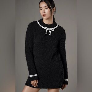 Endless Rose Black Crewneck Sweater Dress with White Trim